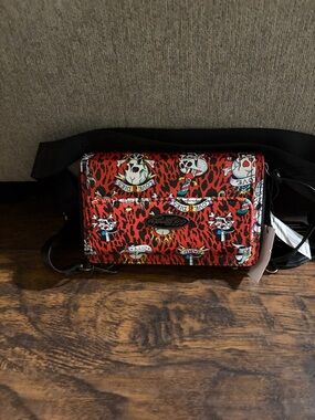 Ed Hardy Red and Black Tattoo Print Shoulder Bag